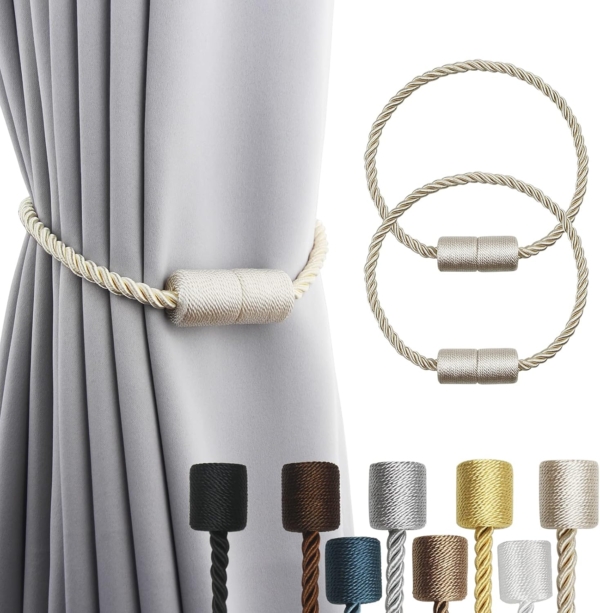 Arabest Magnetic Curtain Tiebacks, 2 Pack Drape Tie Backs Decorative