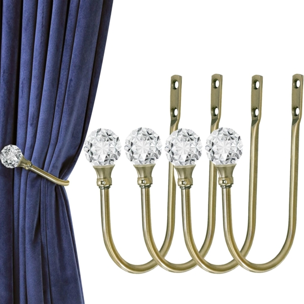 Curtain Holdback Drapery Tiebacks with Crystal Ball Heavy-Duty Alloy