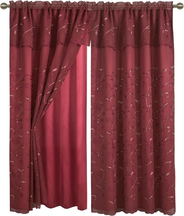 Queenzliving Elegant Solid Crushed Texture Curtain Window  Maroon