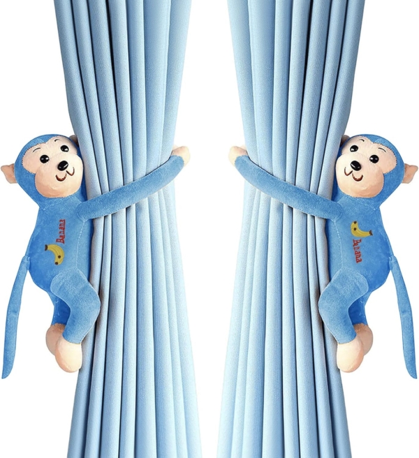 Velcro Closure Monkey Curtain Soft Toy Style Kids Room Tie Back