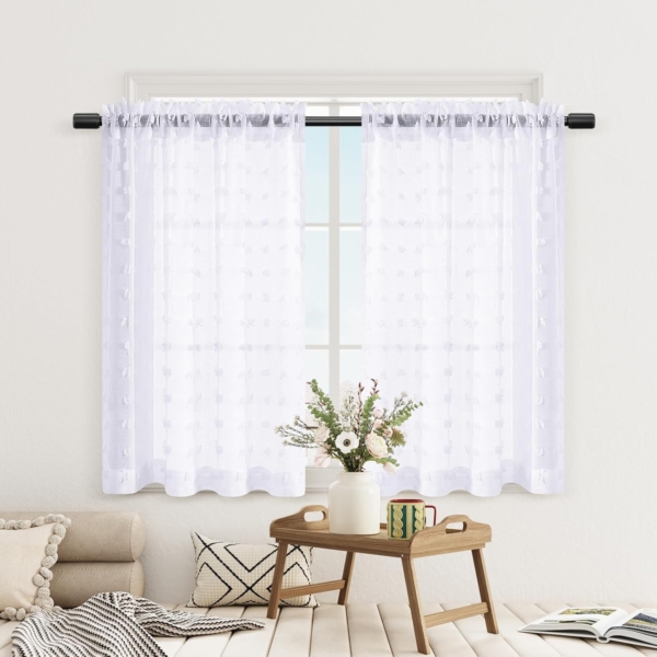 Pom Tuft Boho Curtains Privacy Semi Sheer Curtains for Living Room