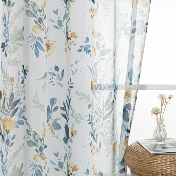 Home Sizzler 2 Pieces Polyester Door Curtains Blue, 3D Flower
