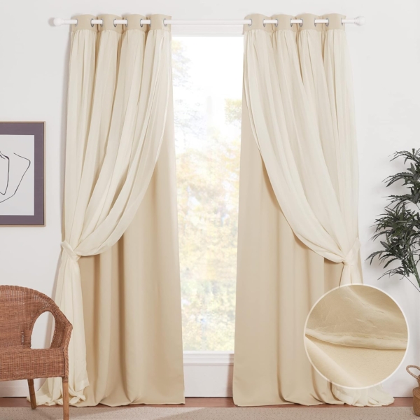 TTS Sheer Curtains with Ring Top (Silver Silk, W150 x L270cm)
