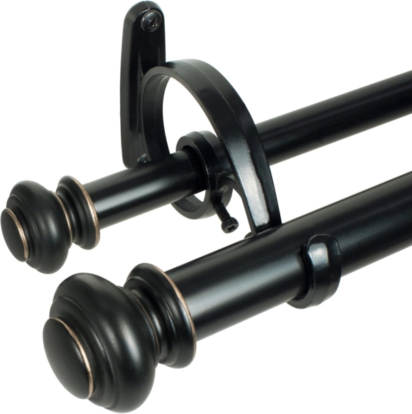 Decopolitan Urn Telescoping Double Drapery Rod Set, 36-72", Antique Bronze