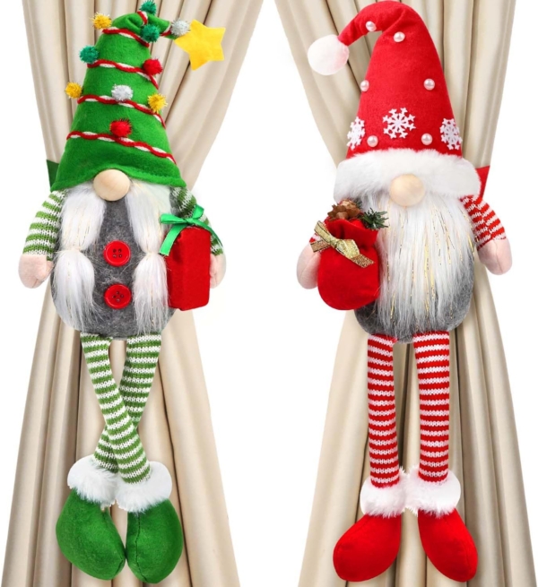 Christmas Curtain Tiebacks Buckle Holder 2 Pack Gnome Couple Christmas