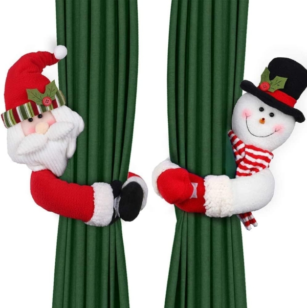 Christmas Curtain Buckle Tiebacks Cute Christmas Santa Snowman Curtain