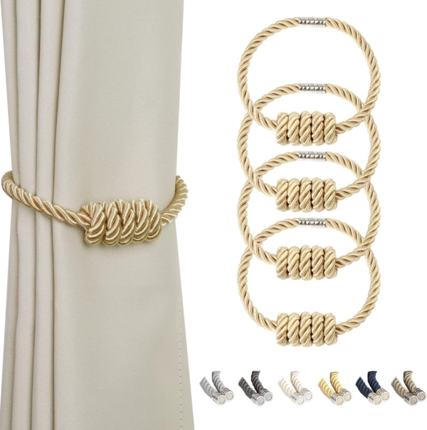 4 PCS Magnetic Curtain Tiebacks Golden & Beige Decorative Holdback