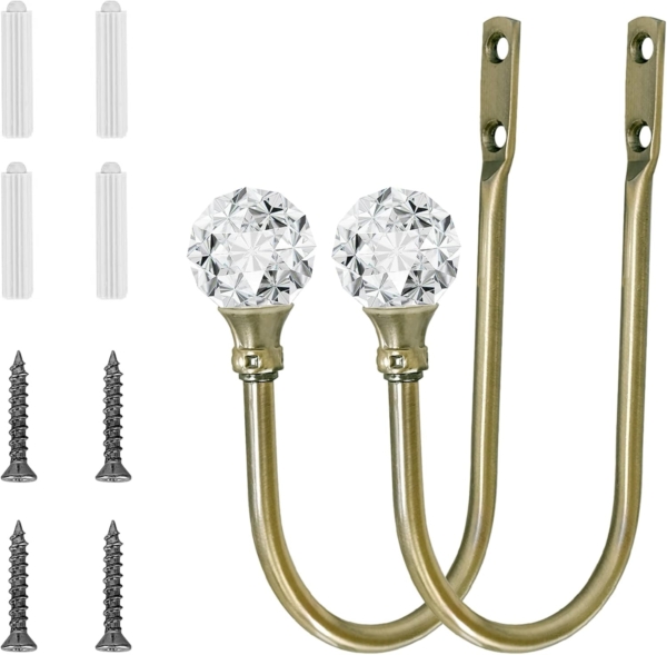 Curtain Holdback Drapery Tiebacks with Crystal Ball Heavy-Duty Alloy - Image 2