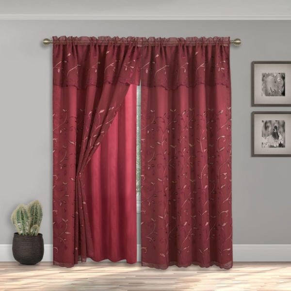 Queenzliving Elegant Solid Crushed Texture Curtain Window  Maroon - Image 2