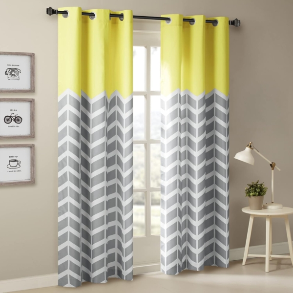 Intelligent Design Yellow in Grey Chevron Printed Curtains - Image 2