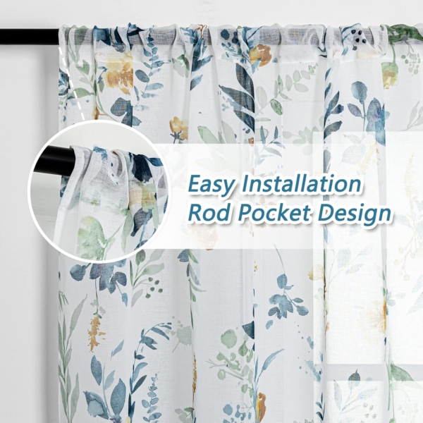Home Sizzler 2 Pieces Polyester Door Curtains Blue, 3D Flower - Image 2