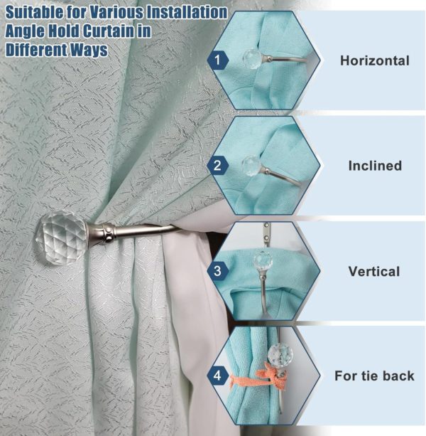Crystal Curtain Holdbacks, Curtain Tieback Hooks Silver Curtain Holder - Image 2