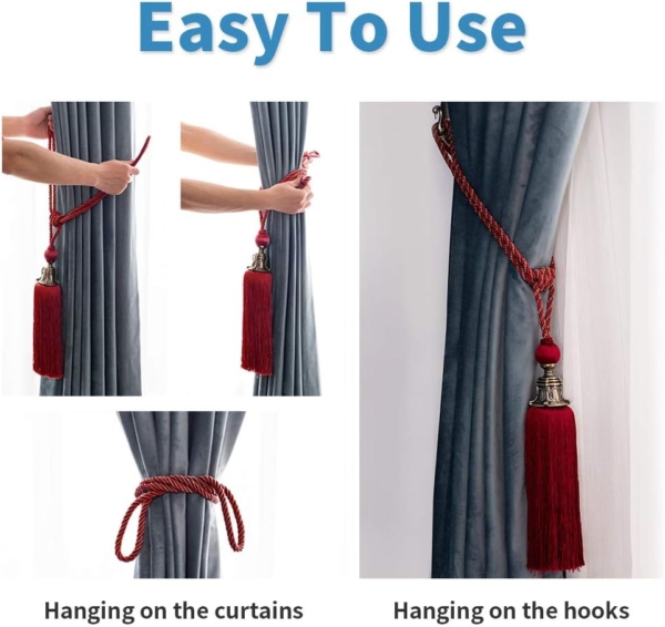 Kuber IndUStries Velvet 2 Pieces Curtain Tie Back Tassel Set (Maroon) - Image 2