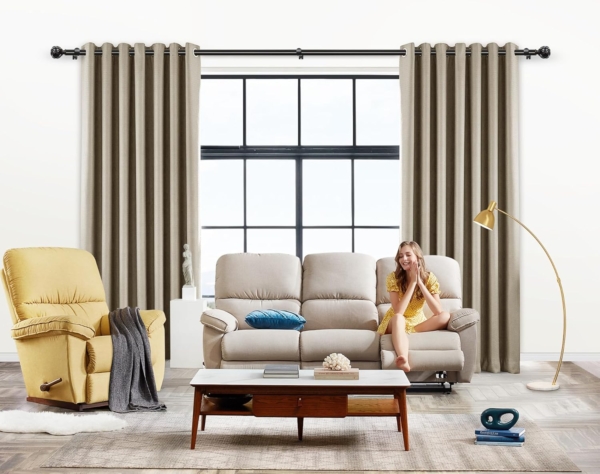 Curtain Rod Telescoping Single Drapery Rod Netted Texture Finials - Image 2