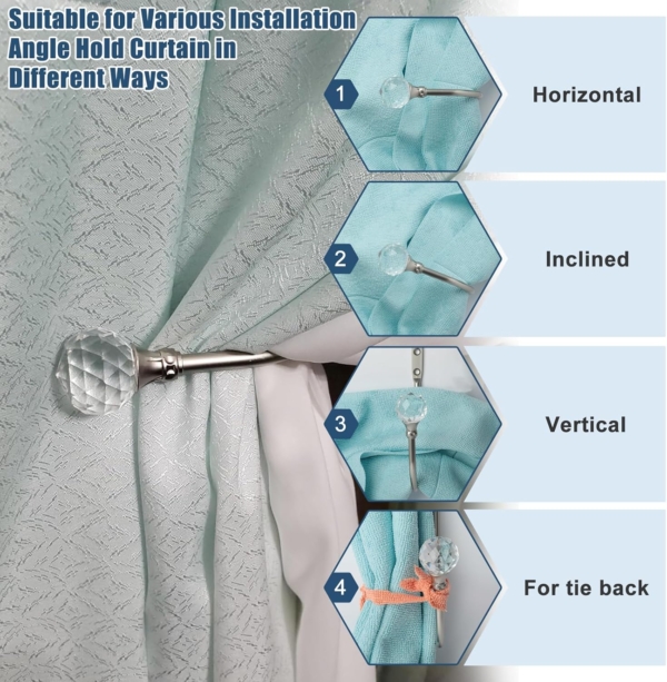Curtain Tiebacks Hooks Crystal Curtain Holders Wall Mounted Decorative - Image 2