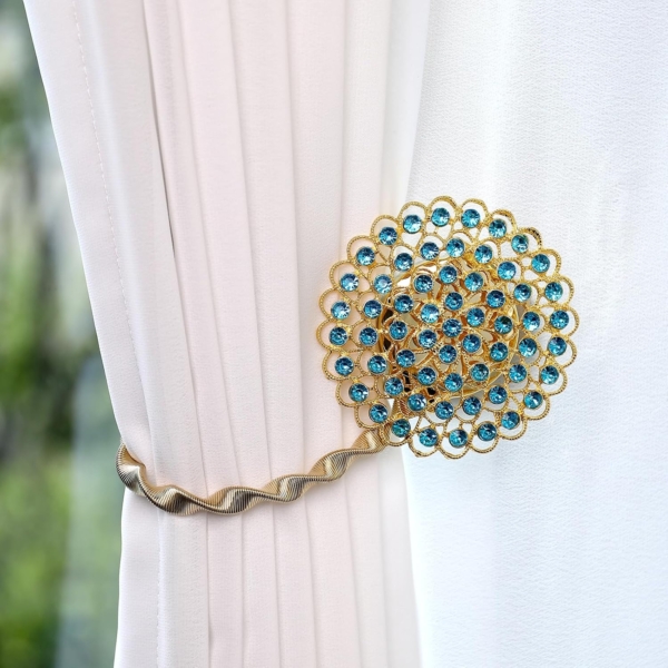 Crystal Flower Shape Window Curtain Holdback Buckle Tie Curtain Holder - Image 2