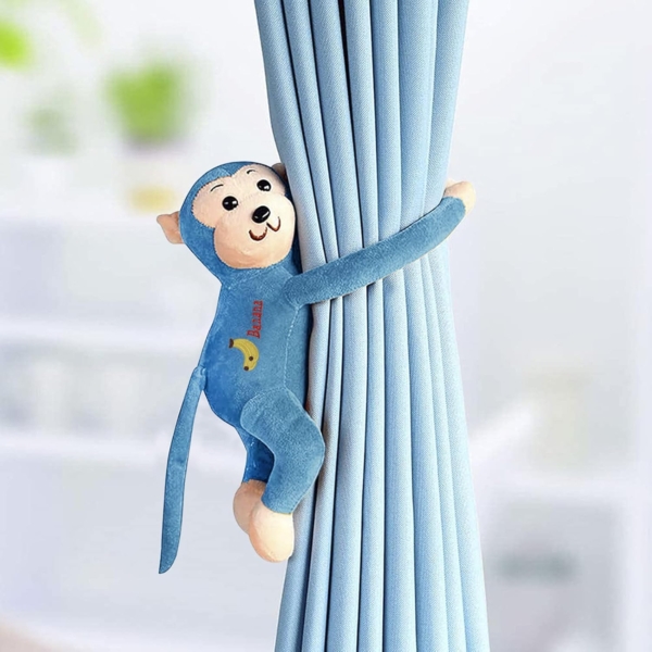 Velcro Closure Monkey Curtain Soft Toy Style Kids Room Tie Back - Image 3