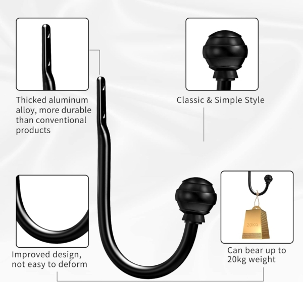 Curtain Holdback, 2pcs Wall Mounted Drapery Tiebacks Hooks with Ball - Image 3