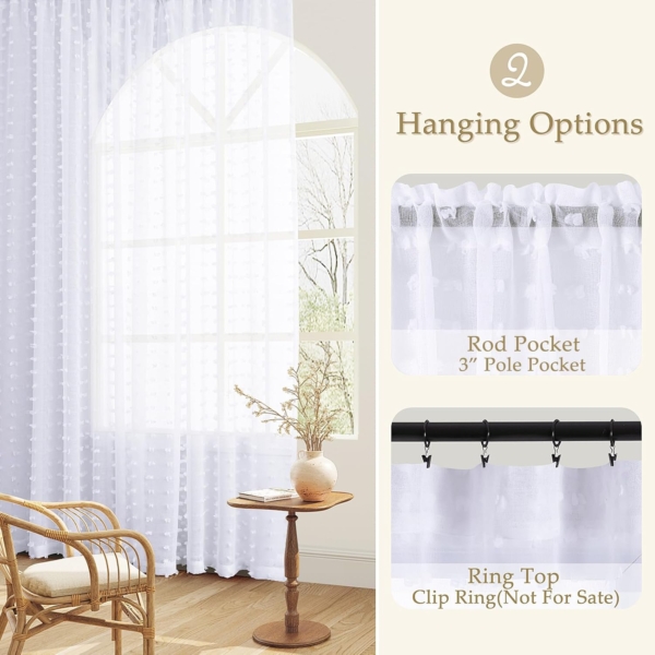Pom Tuft Boho Curtains Privacy Semi Sheer Curtains for Living Room - Image 3