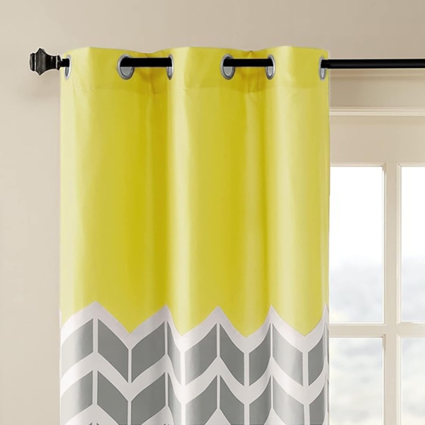 Intelligent Design Yellow in Grey Chevron Printed Curtains - Image 3