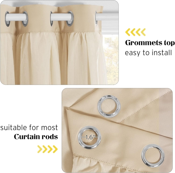 TTS Sheer Curtains with Ring Top (Silver Silk, W150 x L270cm) - Image 3