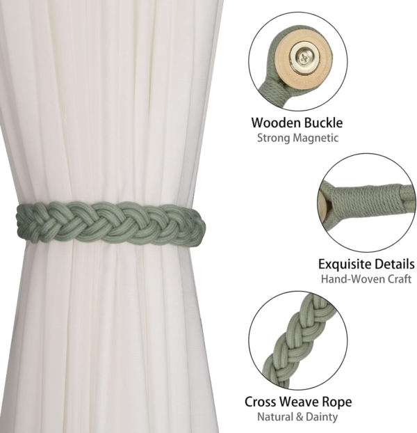 Magnetic Curtain Tiebacks Decorative Rope Holdback Holder for Window - Image 3