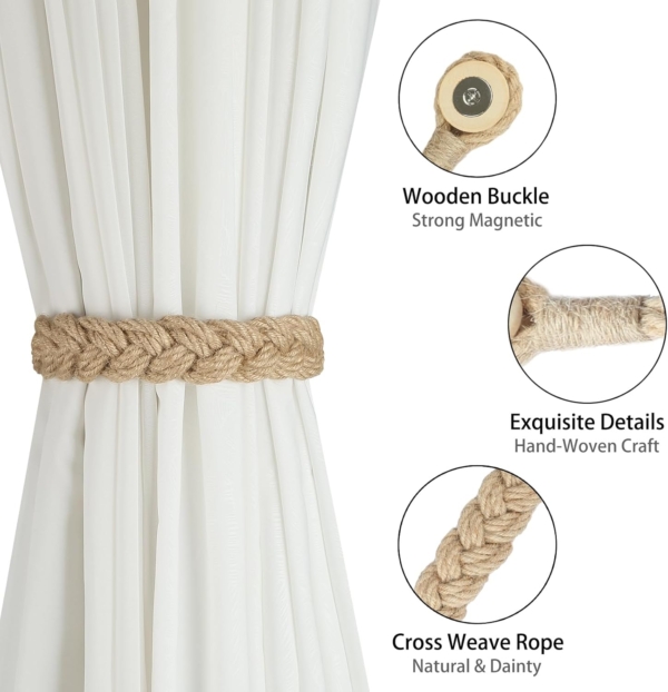 Curtain Tiebacks Rope Hand Woven Natural Cotton Rope Decorative Tassel - Image 3