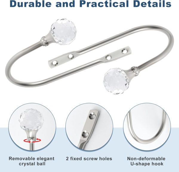 Crystal Curtain Holdbacks, Curtain Tieback Hooks Silver Curtain Holder - Image 3