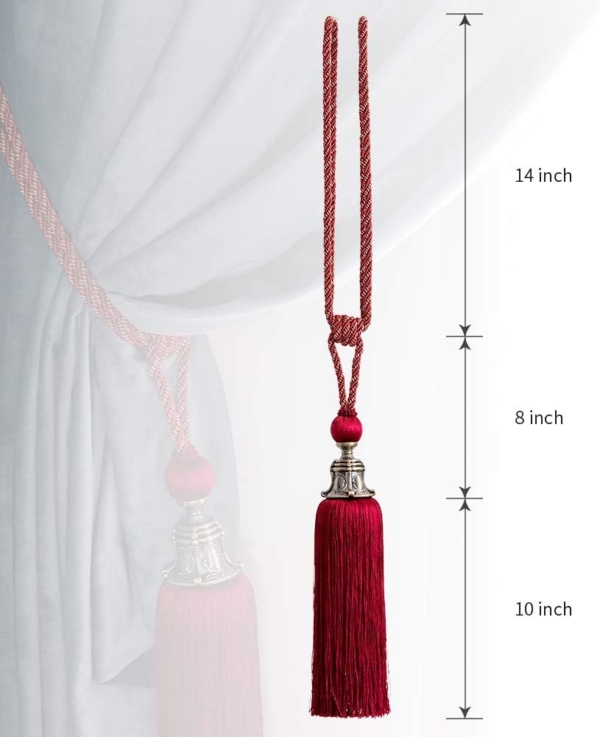 Kuber IndUStries Velvet 2 Pieces Curtain Tie Back Tassel Set (Maroon) - Image 3