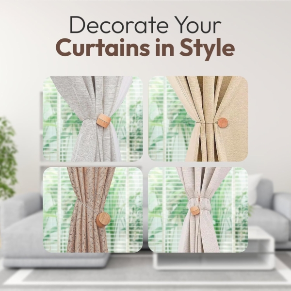 Wood Magnetic Curtain Tiebacks for Window Drapery Kitchen Office - Image 3