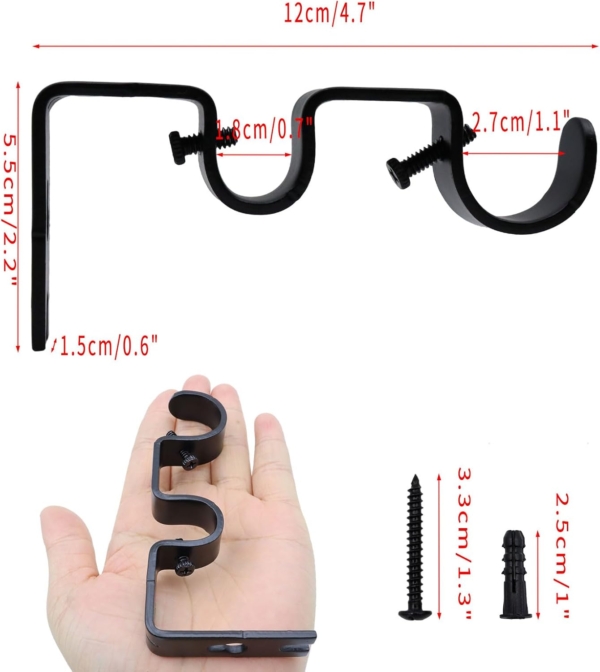 Curtain Rod Hook for Wall Black Double Curtain Holder Hook - Image 3