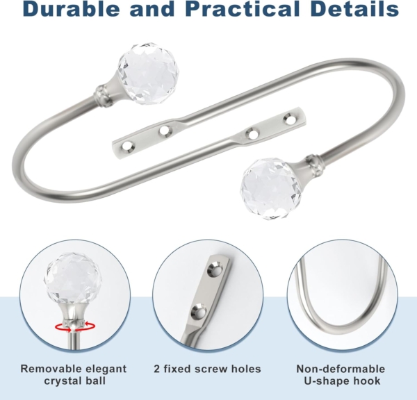 Curtain Tiebacks Hooks Crystal Curtain Holders Wall Mounted Decorative - Image 3