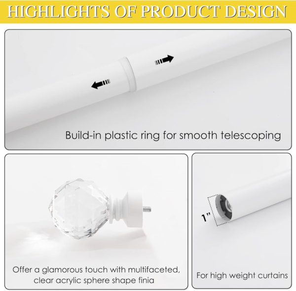 Amazon Basics Decorative 5/8" Curtain Rod with Faceted Ball Finials - Image 3
