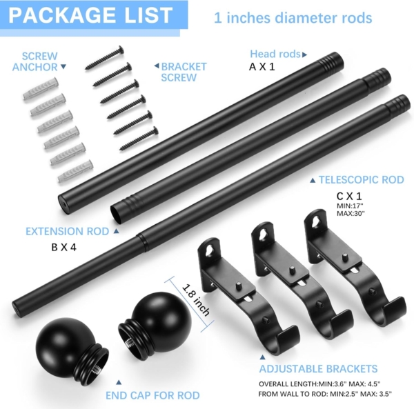 Amazon Basics Decorative 5/8" Curtain Rod with Faceted Ball Finials - Image 3