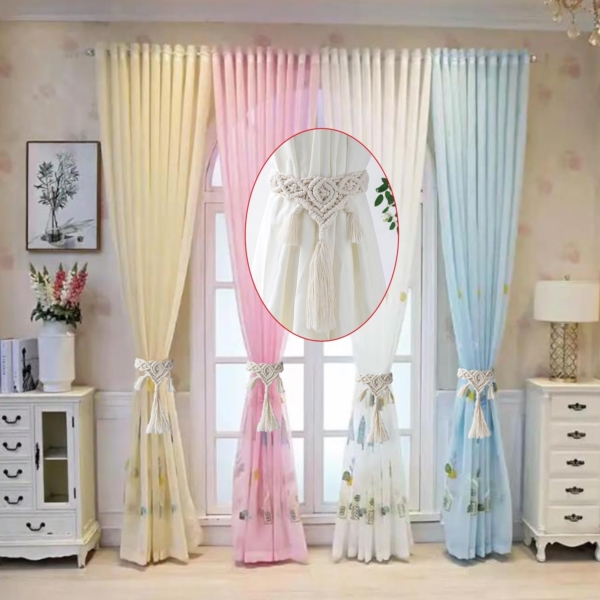 Tassel Curtain Tie, Hand Woven Curtain Tie Buckle Decor Pendant - Image 3