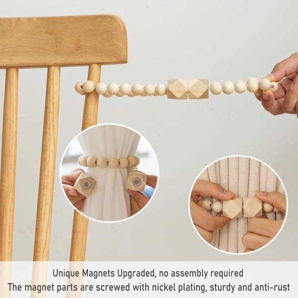Wooden Beads Curtain Tiebacks Decorative Natural Wood Beads Curtain - Image 3