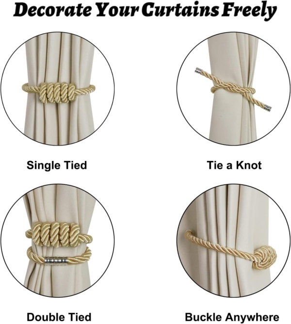 4 PCS Magnetic Curtain Tiebacks Golden & Beige Decorative Holdback - Image 3