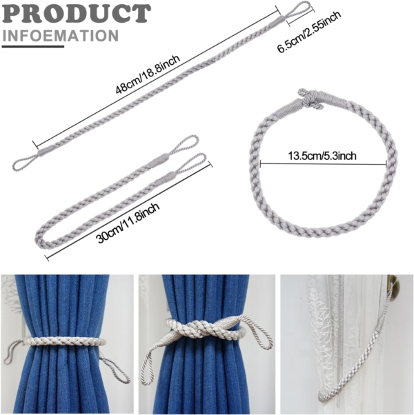 Window Curtain Holdbacks for Home Office Decorative Rope Tie Backs - Image 3