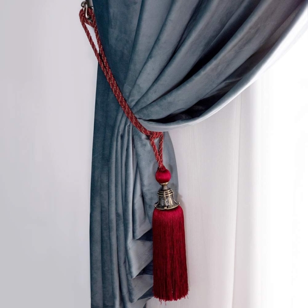 Kuber IndUStries Velvet 2 Pieces Curtain Tie Back Tassel Set (Maroon) - Image 4