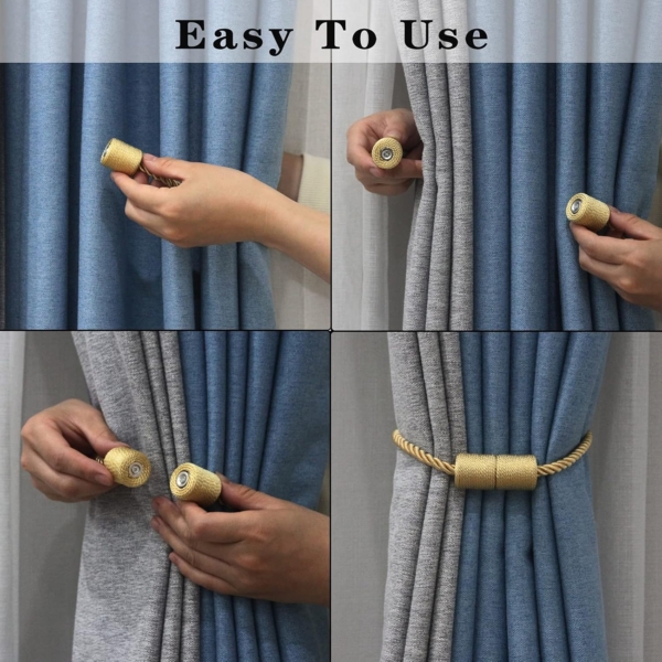 U/D Magnetic Curtain Tiebacks - 2 Pieces (Golden) - Image 4