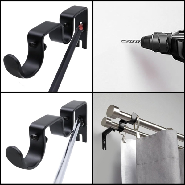 Curtain Rod Hook for Wall Black Double Curtain Holder Hook - Image 4