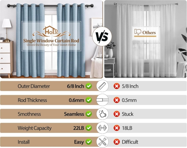 Curtain Rod Telescoping Single Drapery Rod Netted Texture Finials - Image 4