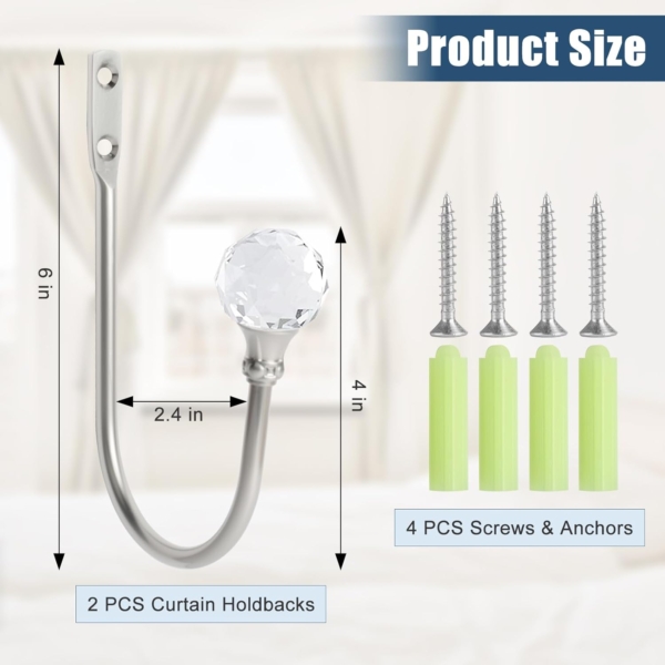 Curtain Tiebacks Hooks Crystal Curtain Holders Wall Mounted Decorative - Image 4