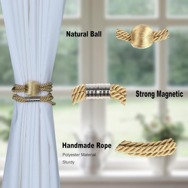 1 Pair Magnetic Curtain Tiebacks Decorative Rope Holdback Holder - Image 4