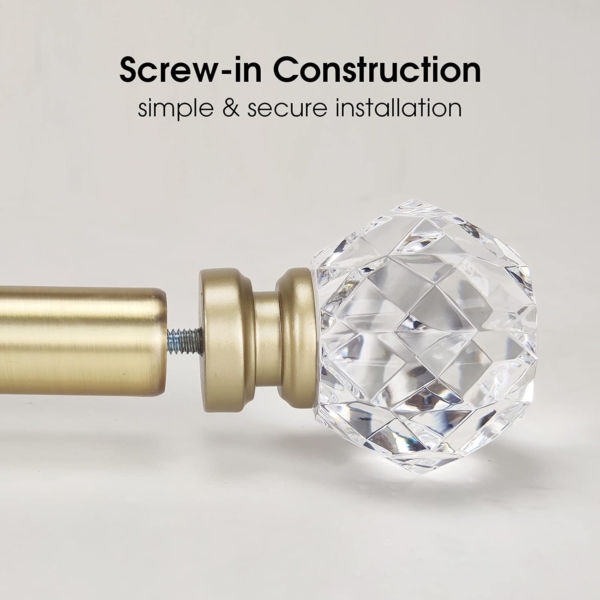 Amazon Basics Decorative Curtain Rod with Faceted Ball Finials Clear - Image 4