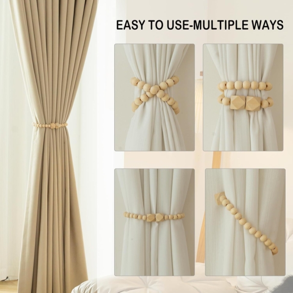 Wooden Beads Curtain Tiebacks Decorative Natural Wood Beads Curtain - Image 4