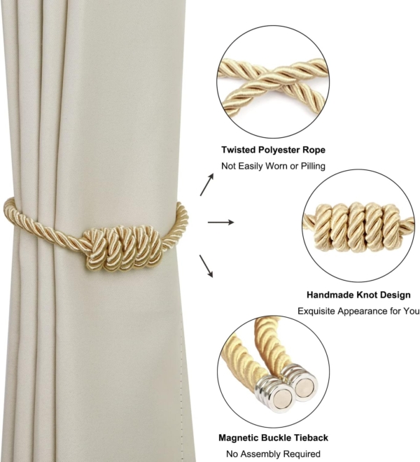 4 PCS Magnetic Curtain Tiebacks Golden & Beige Decorative Holdback - Image 4