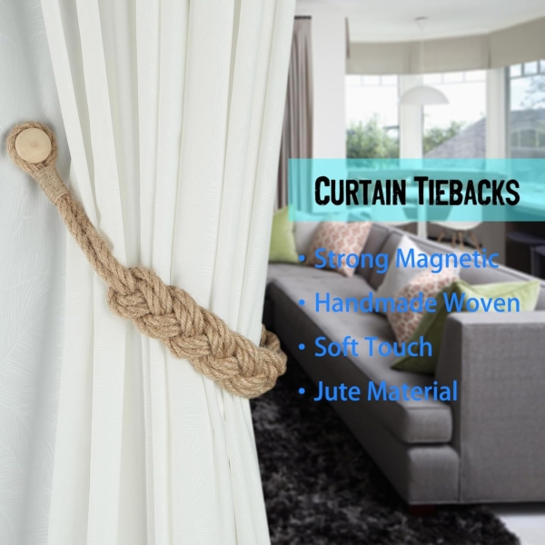 Curtain Tiebacks Rope Hand Woven Natural Cotton Rope Decorative Tassel - Image 5