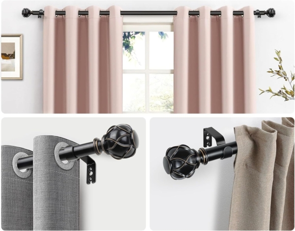 Curtain Rod Telescoping Single Drapery Rod Netted Texture Finials - Image 5
