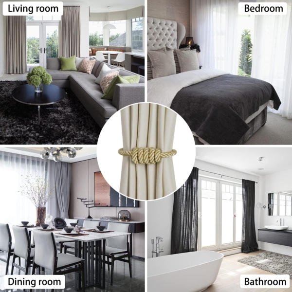 4 PCS Magnetic Curtain Tiebacks Golden & Beige Decorative Holdback - Image 5